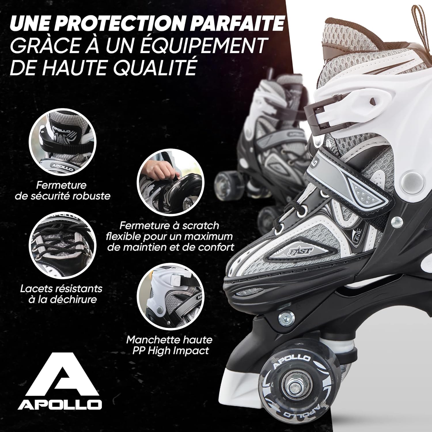 Apollo Super Quad X Pro, Patins à roulettes LED pour Enfants et Adolescents, idéal pour Les débutants, Patins à roulettes Confortables pour Les Filles et Les garçons. - fitnessterapy