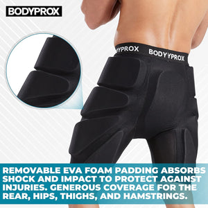Bodyprox Short de protection rembourré pour snowboard, skate et ski, protection 3D pour hanches, fesses et coccyx - fitnessterapy