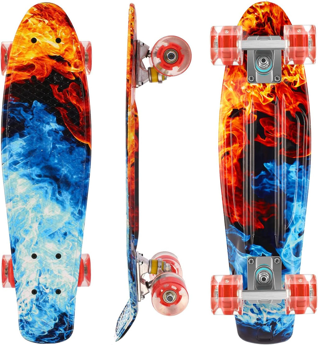 CAROMA Skateboard Enfant, Planche à roulettes avec LED Light Up Roues, Skateboard 22 Pouces Mini Cruiser Skateboard Fille Garçon Débutant - fitnessterapy