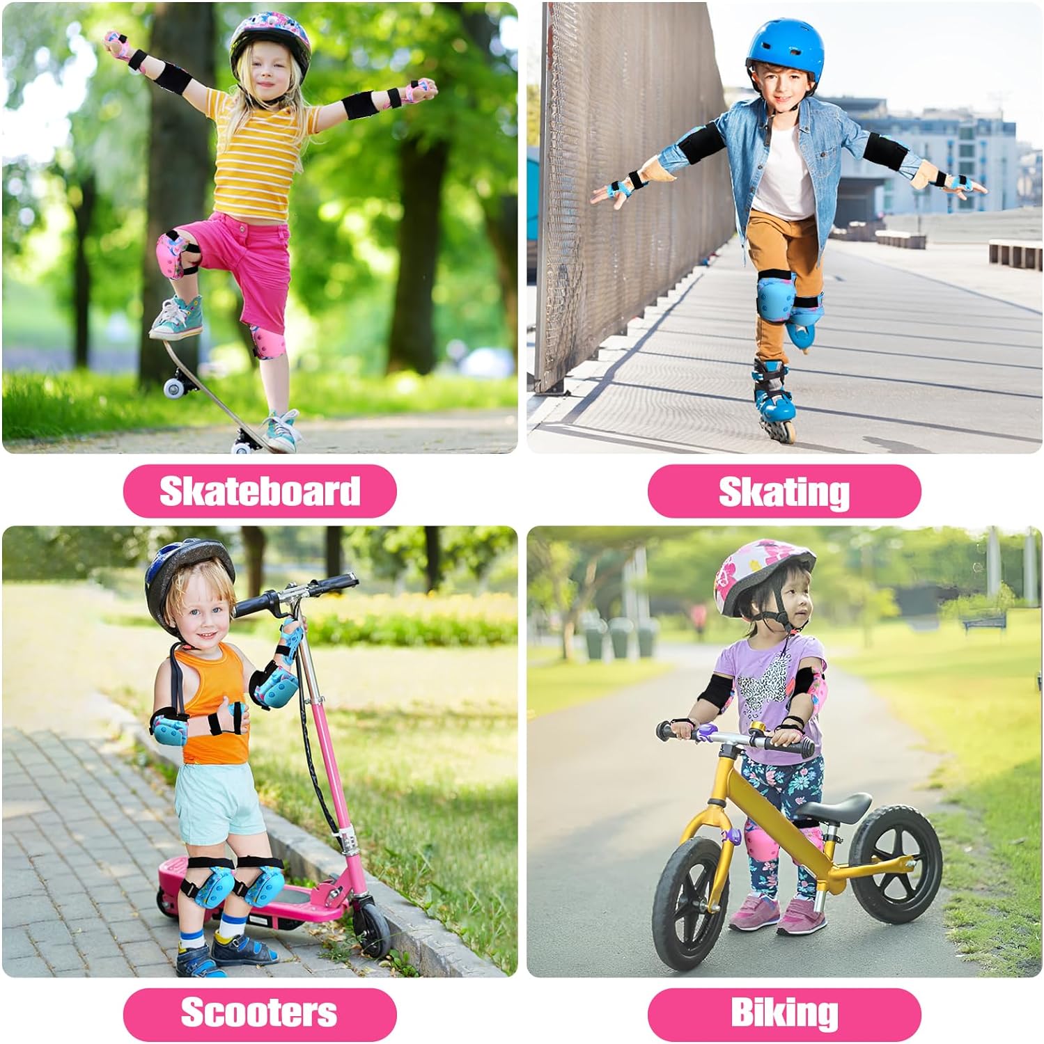CHMMY Protection Roller Enfant Genouillère Inline Skate pour Filles avec Protège-Poignets, Genouillères et Coudières pour Patins à roulettes, Cyclisme, Vélo BMX, Planche à roulettes - fitnessterapy