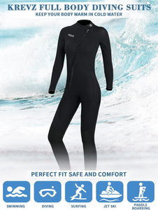 Combinaison Hommes Femmes Combinaisons de Plongée Corps Complet 3mm Néoprène Front Zip Manches Longues Peau de Plongée pour Natation Snorkeling Plongée Surf Rafting - fitnessterapy
