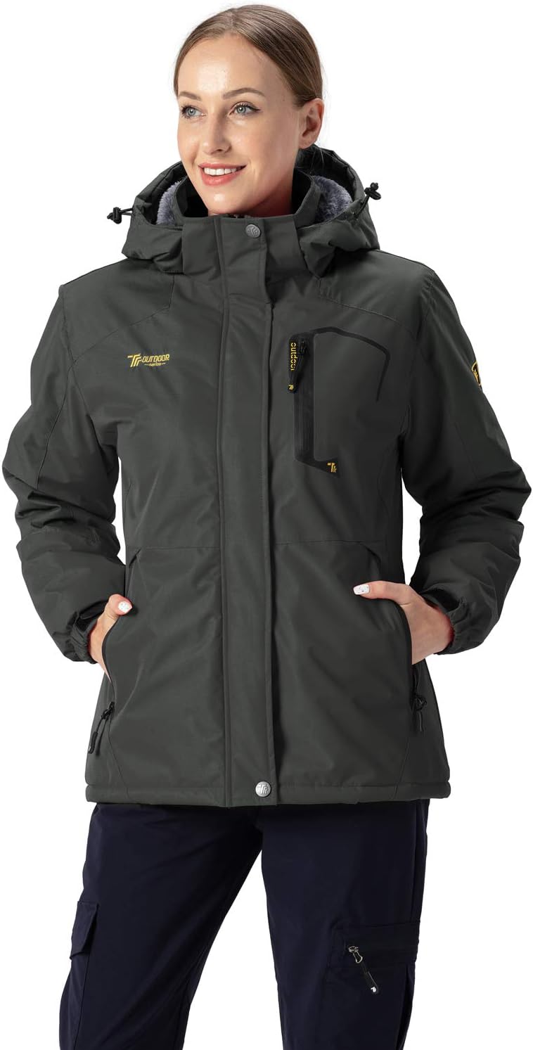 donhobo Veste polaire pour Femme Veste de Ski Imperméable de Montagne Manteau d'hiver Extérieur en Polaire Coupe-Vent avec Capuche - fitnessterapy