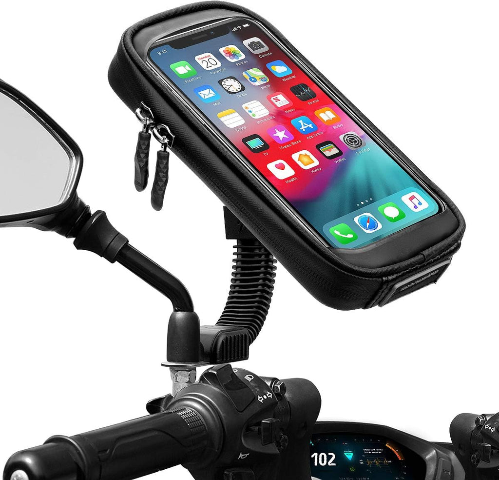 ENONEO Support Telephone Moto étanche Rotation à 360° Support Smartphone Moto Scooter avec Habillage Pluie Porte Téléphone pour Moto Rétroviseur Jusqu'à 6.7" - fitnessterapy