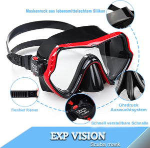 EXP VISION Masque de Plongée Adulte, Snorkeling Masque Professionnel à Vision Large, Panoramique Lunettes de Plongée Anti-buée en Silicone pour Hommes Femmes et Jeunes - fitnessterapy
