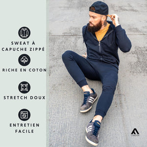 FM London Hyfresh Zipped Sweat-Shirt À Capuche Homme - fitnessterapy