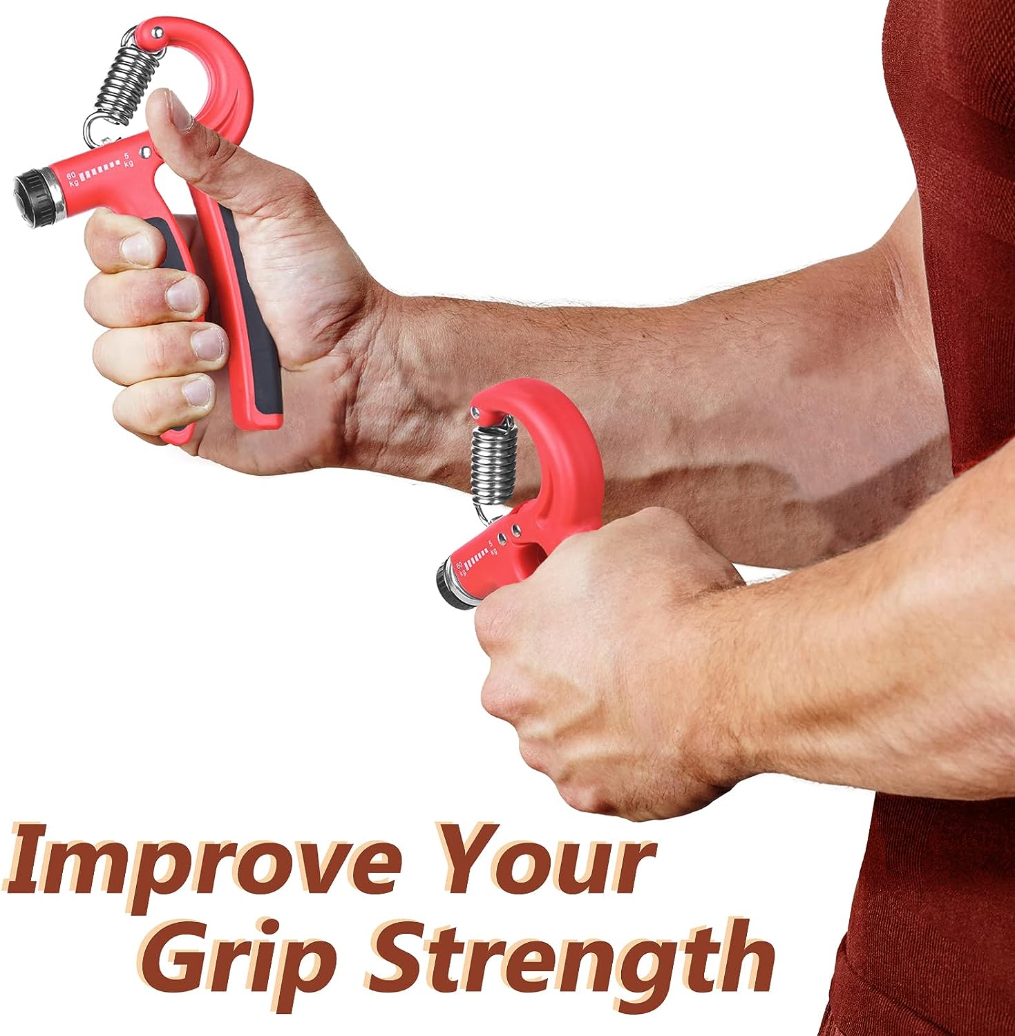 Hand Grip Strengthener, Appareil de Renforcement du Grip avec Résistance Réglable 5-60kg, Poignee Musculation Avant Bras Main Poignet pour la Rééducation et le Renforcement Musculaire - fitnessterapy