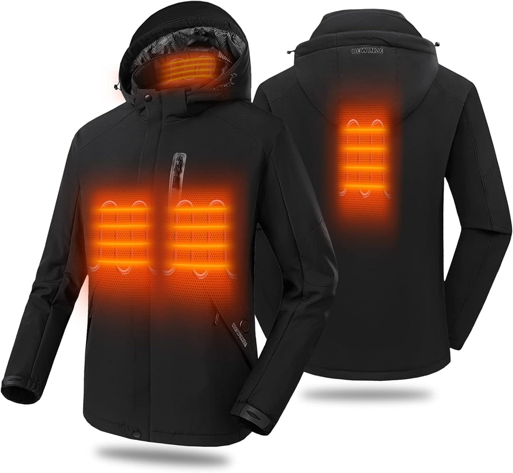 HEWINZE veste chauffante homme/femme avec batterie incluse-Blouson Softshell homme/femme hiver avec capuche pour L'hiver, la Chasse, L'extérieur, le Camping, Ski Équitation. - fitnessterapy