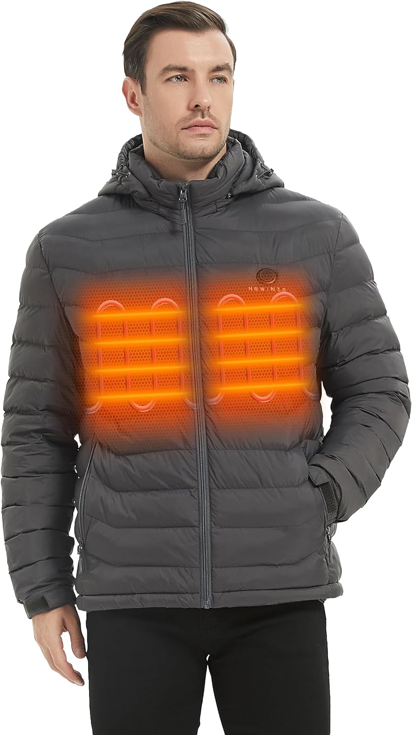 HEWINZE Veste Chauffante Homme/Femme avec Batterie Incluse,Manteau Chauffante Homme/Femme avec Capuche pour l'hiver, la Chasse, L'extérieur, Le Camping, Ski Équitation. - fitnessterapy