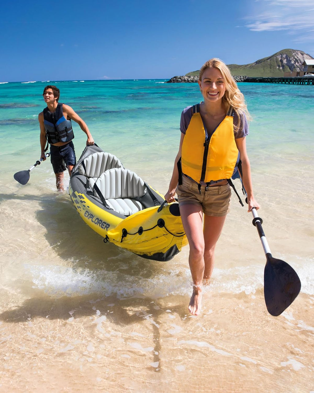 Intex Ensemble de 2 Places Explorer K2 Kayak, Kayak Gonflable avec rames en Aluminium et Pompe à air Haute Puissance - fitnessterapy