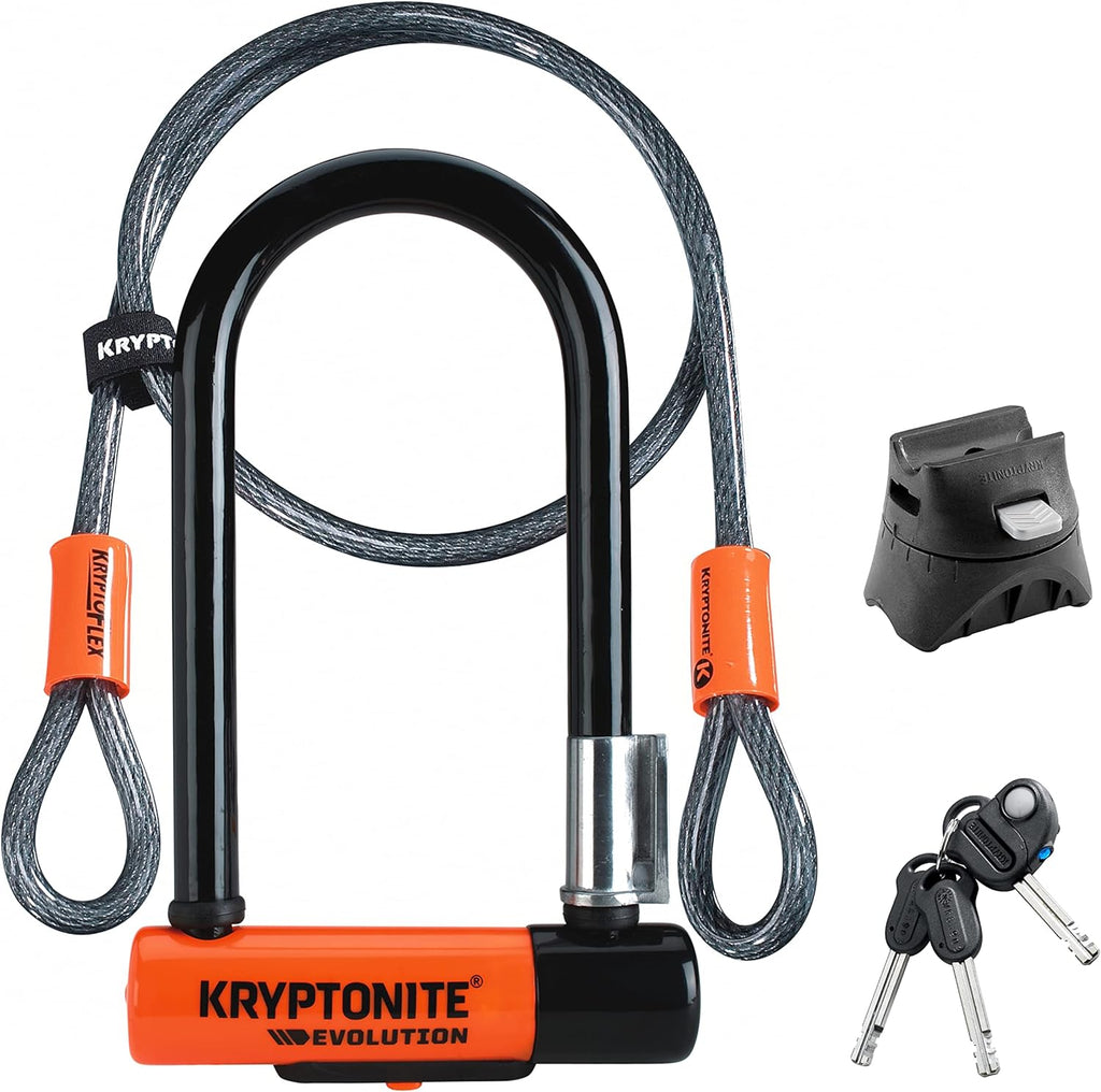Kryptonite Antivol Vélo en U Evolution Mini-7 W/ Flex - avec Câble Flexible à Double Boucle, Cadenas de Niveau de Sécurité 7/10, Niveau de Protection Élevé, Dimensions 8,3x15,3 cm - fitnessterapy