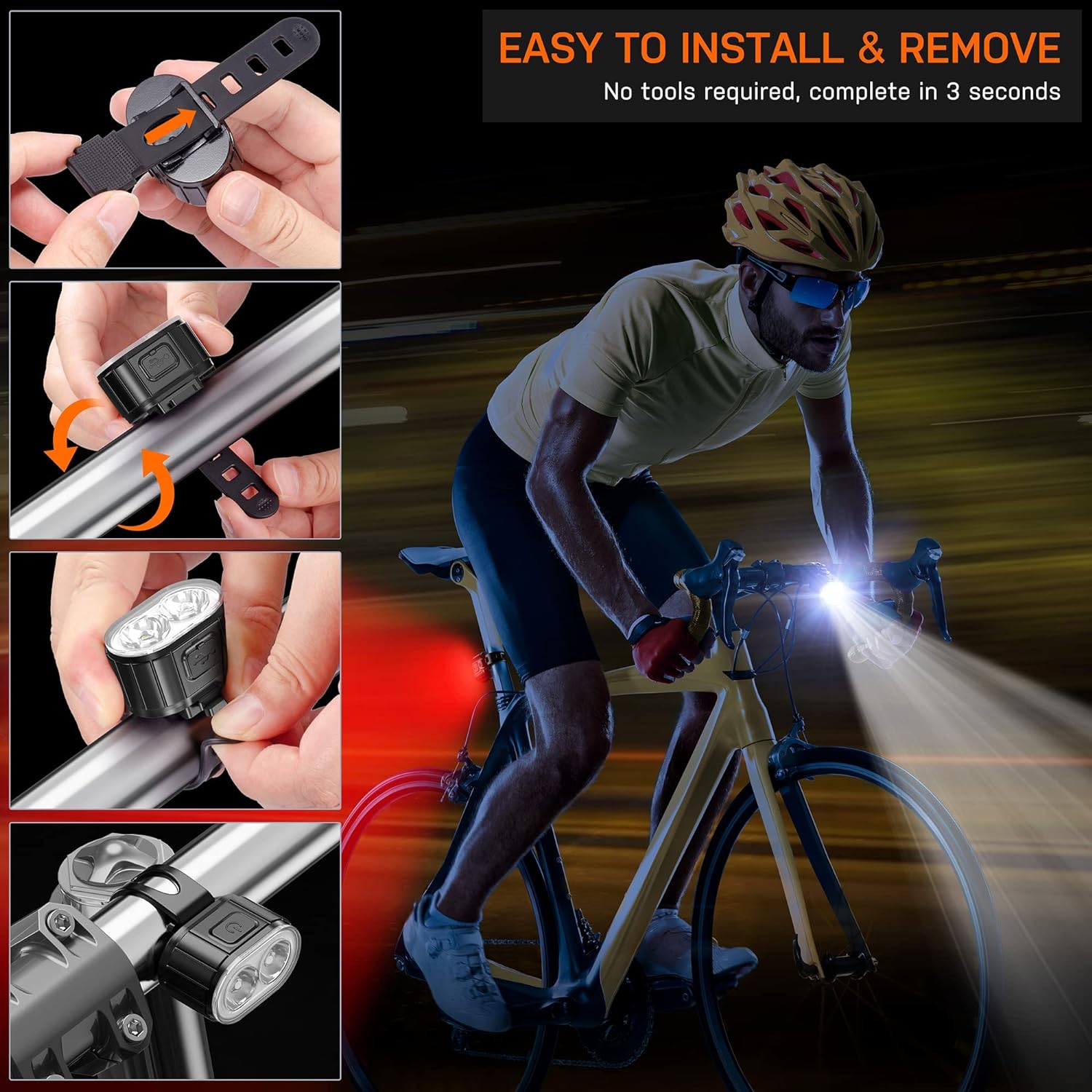 Lumiere Velo Ensemble, Eclairage Velo a LED Puissant Kit, Lampe Velo IPX5 Etanche Feux de Vélo Rechargeables par USB, Lumière Velo Route Avant et Arrière pour Hommes et Femmes Enfant 4/6 Modes - fitnessterapy