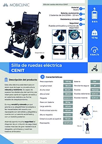 Mobiclinic, Fauteuil roulant électrique pliable léger, Modèle Cenit, Marque européenne, Fauteuil roulant avec moteur pour les personnes handicapées, Noir - fitnessterapy