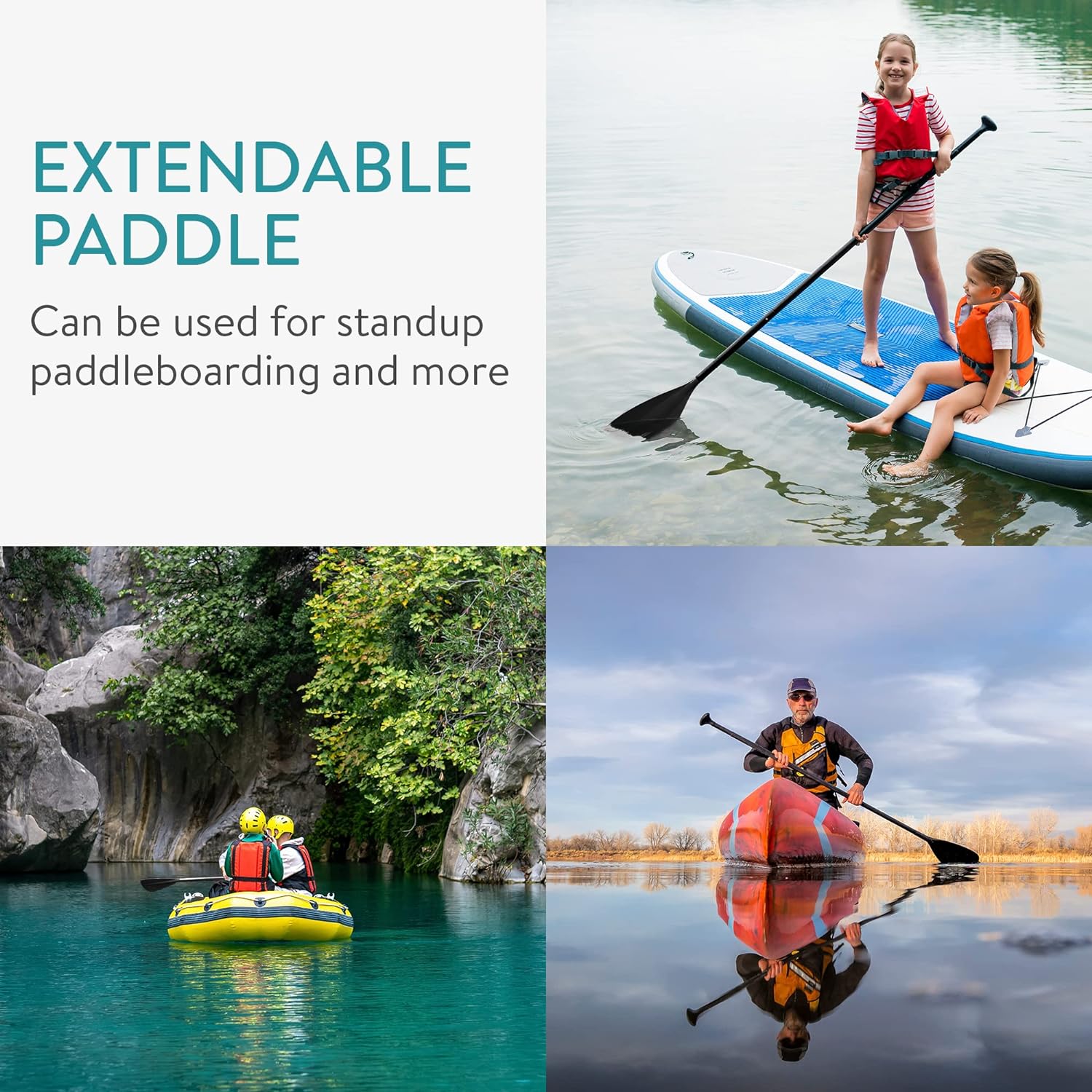 Navaris Pagaie télescopique – Rame Extensible Entre 162-215 cm Longeur – pour Kayak canoé Bateau Gonflable Paddle Planche de Surf - fitnessterapy