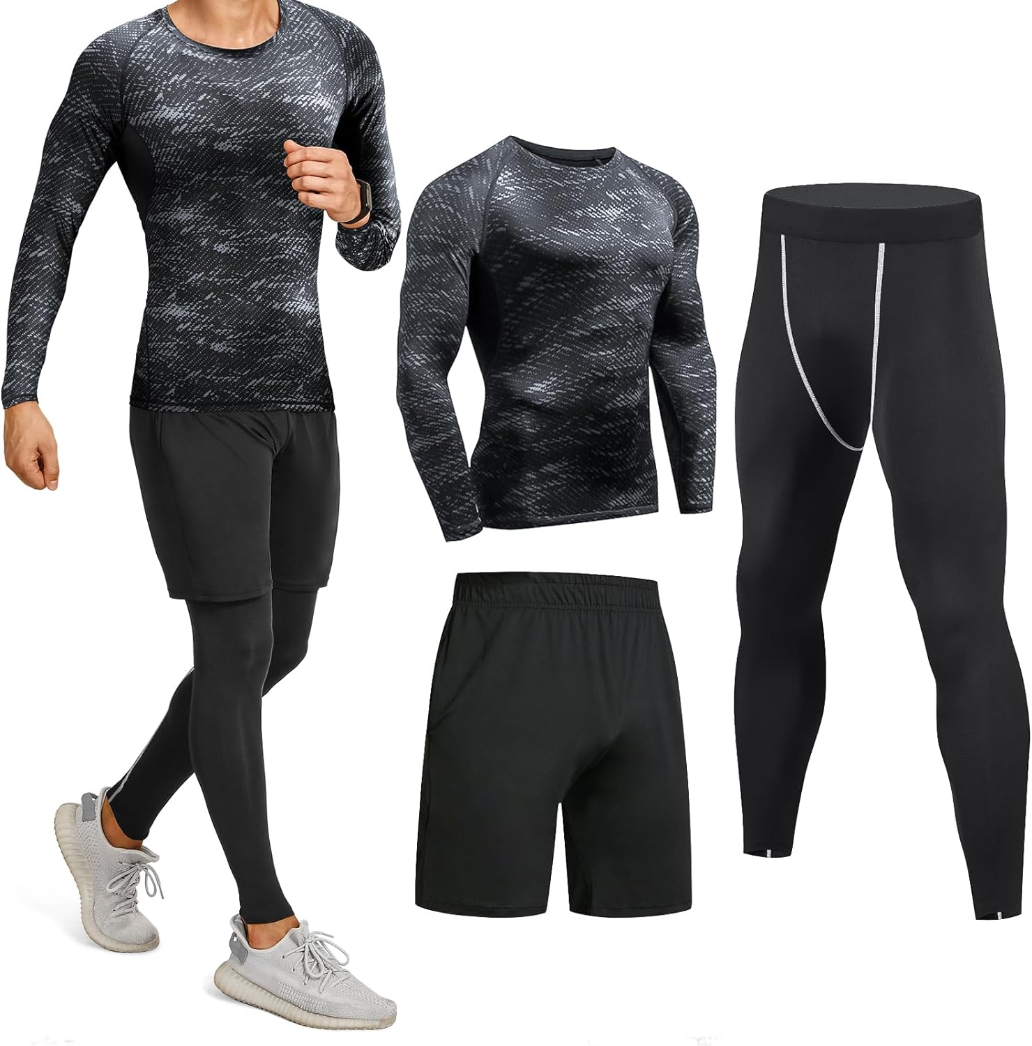 Niksa Ensemble Compression Homme Tenue Sport Fitness Vêtement Running Tee Shirt Compression Legging Sport Short Running - fitnessterapy
