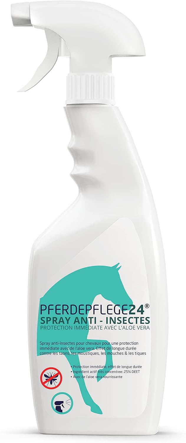 PFERDEPFLEGE24 Spray Anti Mouche et Anti Moustique repulsif pour Chevaux - Protection immédiate avec de l’Aloe Vera - 3 Tailles - Effet de Longue durée Contre taons & tiques - fitnessterapy