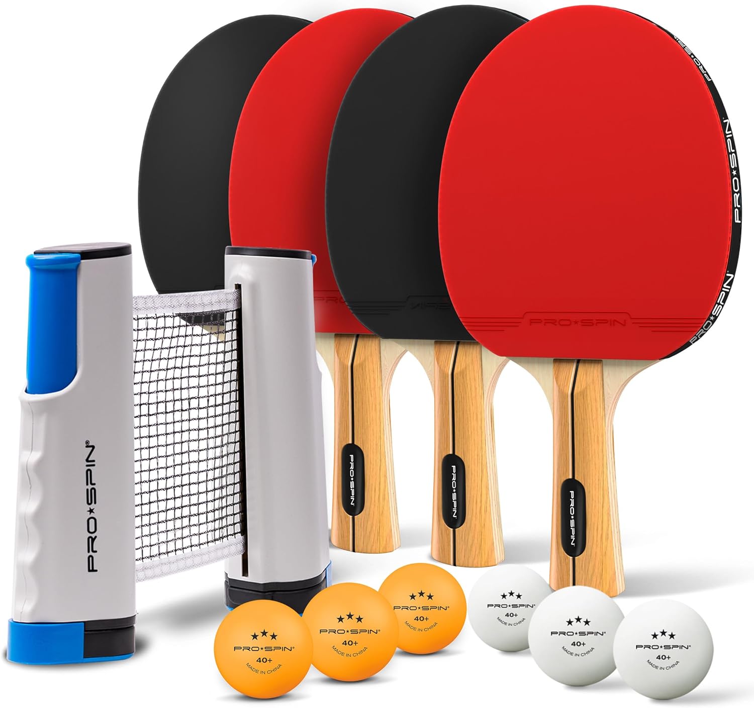 PRO-SPIN Set de Raquettes de Ping-Pong Portable | Kit de Qualité avec Filet Ping Pong pour Toute Table, Raquettes Tennis de Table Hautes Performances, Balles de 3-Étoiles - fitnessterapy