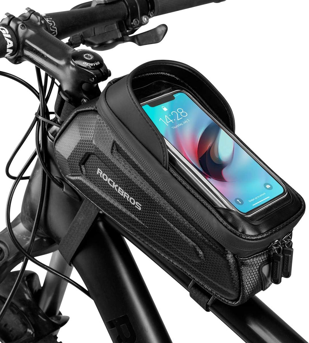 ROCKBROS Sacoche de Cadre pour Smartphone sous 6,8 Pouces, Support de Téléphone Bicyclette, Sacoche VTT Vélo Imperméable Écran Tactile - fitnessterapy