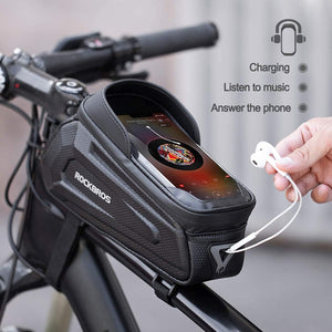 ROCKBROS Sacoche de Cadre pour Smartphone sous 6,8 Pouces, Support de Téléphone Bicyclette, Sacoche VTT Vélo Imperméable Écran Tactile - fitnessterapy