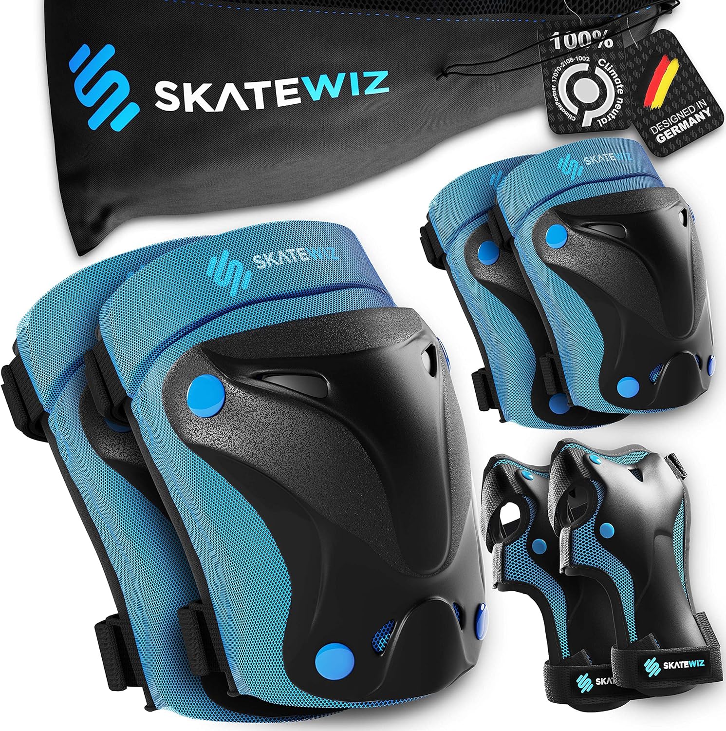 SKATEWIZ Sets de Protection Roller Enfant & Adulte - Protect-1 Protection Skateboard - Protection Skate Adulte Enfants et Adultes - Overboard Protection Velo, BMX - fitnessterapy