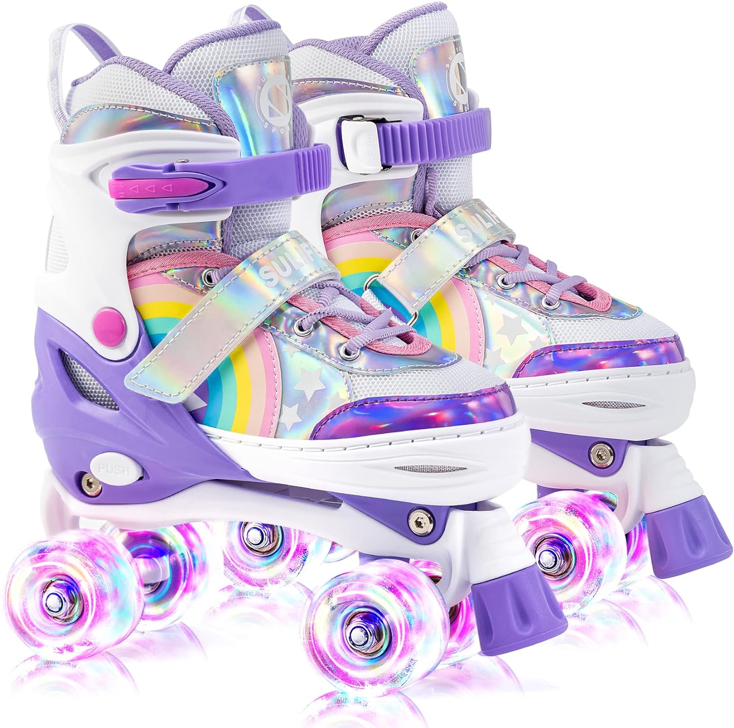 SULIFEEL Rainbow Unicorn Roller Skates Patins à roulettes Réglable Roues LED spéciales, Rollers Quad Amusants pour Enfants, Femmes et File… - fitnessterapy